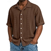 Χαμηλού Κόστους Ανδρικά Smart Casual πουκάμισα-Ανδρικά Πουκάμισο Υφή Πουκάμισο με κουμπιά Πουκάμισο ζακάρ Μαύρο Λευκό Πράσινο Ανοικτό Βαθυγάλαζο Βυσσινί Κοντομάνικο Γεωμετρικό Πέτο Καθημερινά ΕΞΩΤΕΡΙΚΟΥ ΧΩΡΟΥ Ζακάρ Ρούχα Κομψό στυλ street