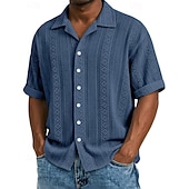 Χαμηλού Κόστους Ανδρικά Smart Casual πουκάμισα-Ανδρικά Πουκάμισο Υφή Πουκάμισο με κουμπιά Πουκάμισο ζακάρ Μαύρο Λευκό Πράσινο Ανοικτό Βαθυγάλαζο Βυσσινί Κοντομάνικο Γεωμετρικό Πέτο Καθημερινά ΕΞΩΤΕΡΙΚΟΥ ΧΩΡΟΥ Ζακάρ Ρούχα Κομψό στυλ street