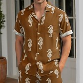 cheap Ocean Print-Men's Seahorse Sea Creatures Summer Hawaiian Shirt Tropical Shirts Aloha Shirt Short Sleeve Hawaiian Vacation Holiday Beach Wear Summer Spring Turndown 3D Print Button Up Shirts Blue Brown Green
