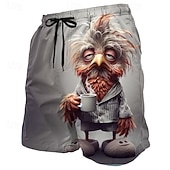  Herren Kaninchen Küken Comic-Tiere Badehosen Badeanzüge Badeshorts Boardshorts Mittlere Taille Lustig Strandurlaub Seitentaschen Netzfutter Elastischer Kordelzug in der Taille Designer Bekleidung
