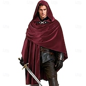 voordelige Accessori e altro-Medieval Renaissance Cape Hooded Viking Ranger Solid Color Fancy Dress Unisex Viking Halloween Carnival Party Performance LARP Adults' Cloak