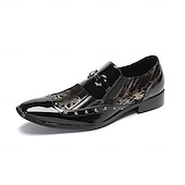 Χαμηλού Κόστους Δερμάτινα Loafers Premium-Ανδρικά μαύρα μοκασίνια από λουστρίνι με κεντημένη μύτη και μεταλλικό στέλεχος, για γάμους, δεξιώσεις, πάρτι, χορούς, νυχτερινά κέντρα και βραδινές εξόδους ανδρών.