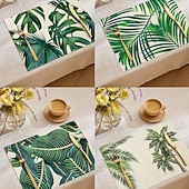 זול Placemats &amp; תחתיות וטריב-משטח שולחן אוכל מבד עלי דקל קיציים, משטח שולחן מלבני ארוג 100% פוליאסטר, עיצוב דוגמת צמח טרופי ירוק, ניתן לכביסה במכונה, עמיד בחום, מגן שולחן עמיד, מטבח ביתי מודרני