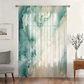 economico Tende trasparenti-Tenda trasparente per finestre, adatta a tutte le stagioni, per camera da letto e soggiorno, con asta, motivo floreale dipinto a inchiostro, effetto morbido e nebbioso, elegante e leggera.