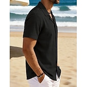 economico Vacanza-Per uomo Camicia Camicia di lino Camicia Estiva Camicia da Spiaggia Camicia con Bottoni Semplice Vacanza Ferie Nero Bianco Blu marino Azzurro cielo Manica Corta Collo a Lancia Estate Primavera