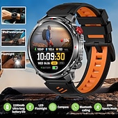 billige Smartklokker-Robust militær smartklokke for menn med Bluetooth-samtale, 1100 mAh batteri, LED-lommelykt &amp;kompass, IP68 vanntett taktisk treningsklokke for utendørs bruk, smartklokke med 100+ sportsmoduser for