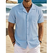 economico Vacanza-Per uomo Camicia Camicia di lino Camicia Estiva Camicia da Spiaggia Camicia con Bottoni Semplice Vacanza Ferie Nero Bianco Blu marino Azzurro cielo Manica Corta Collo a Lancia Estate Primavera