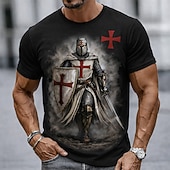 tanie Koszulki z wiarą-Męska koszulka z krótkim rękawem, z nadrukiem na całej powierzchni, z motywem rycerza templariusza, czerwonego krzyża, miecza i tarczy, krzyżowca, w stylu średniowiecznym, chrześcijańskim, w stylu