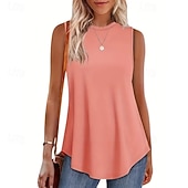 billiga Enkel tank-Multipack 3st Dam Rund hals Ärmlös Svart + Rosa + Vit Stridsvagn Väst Ärmlös tröja Slät Ledigt Dagligen Polyester Sommar