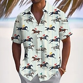  Derby del Kentucky Per uomo A righe Corsa di cavalli Camicia Camicia Estiva Camicia con Bottoni Manica Corta Vintage Retrò Ferie Estate Primavera Collo ripiegato Stampa 3D camicie con colletto Blu