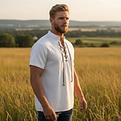  Médiéval Renaissance Chemise Manches courtes Pirate Viking Déguisement Homme Viking Pirate Halloween Carnaval Performance LARP Foire de la Renaissance Adulte Chemise Été