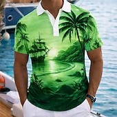 abordables Polo hawaiano para hombre-Hombre Palmera Camisas polo hawaianas Manga Corta Camisas de polo Diseño Casual Ropa Deportiva Ropa Cotidiana Ropa de vacaciones Impresión 3D Botones Malla Transpirable Primavera verano Azul Piscina