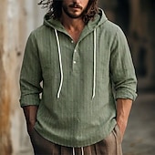 abordables Rue-Homme Chemise Chemise en lin Chemise d'été Tenue de plage Chemise à capuche Chemises à rayures Bandes verticales Occasionnel Vacances Noir Blanche bleu marine Vert manche longue Sweat à Capuche Ét