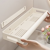 baratos Conjunto de acessórios de casa de banho-Prateleira de parede para banheiro, estilo creme, 30/40/50 cm – organizador para pia e vaso sanitário, sem necessidade de furar, economiza espaço, durável, fácil de instalar, perfeito para organizar o