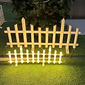 voordelige Pathway Lights &amp; Lanterns-Witte schutting met zonneverlichting voor de tuin, tuinafscheiding met zonneverlichting en afstandsbediening, decoratieve mini-hekwerkjes voor een klein bloemenpad, boom, erf of huisdierafscheiding.