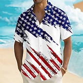 cheap Patriotic 250 Shirts-Men's 4th of July U.S. 250th Anniversary American Flag Shirt Summer Shirt Button Up Shirt Short Sleeve Patriotic Outdoor Holiday Summer Spring Turndown 3D Print Front One Pocket Linen Like Shirt Blue