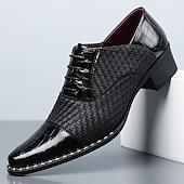 cheap Oxford Shoes-Men's Tan Woven Oxford Shoes Lace-Up Croc-Embossed Formal Dress Shoes Business Footwear for Weddings, Office, Banquets, Parties, Church and Refined Gentleman Style