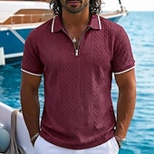 baratos Polo Clássico Masculino-Homens Polo com zíper Textura Casual Feriado Lapela Quarter Zip Manga Curta Moda Básico Tecido Jacquard Quarter Zip Verão Normal Azul Claro Preto Branco Vinho Azul Marinha Caqui Polo com zíper