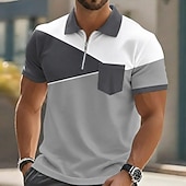 ieftine Polo geometric pentru bărbați-Bărbați Bloc Culoare Geometică Tricouri polo Manșon scurt Tricouri de polo Cămăși cu guler Casual În aer liber Îmbrăcăminte Atletică Concediu Buzunar Imprimare 3D Polo cu fermoar sfert Primavara vara