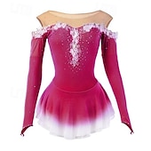 preiswerte Eiskunstlaufkleider-Eiskunstlaufkleid Damen Mädchen Eislaufen Kleider Gelb Rosa Dunkellila Patchwork Gitter Spandex Hochelastisch Wettbewerb Eiskunstlaufkleidung Kristalle Dummes Licht Modisch Langarm Eislaufen