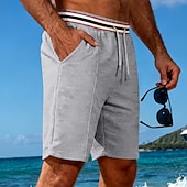 cheap Casual Shorts-Men's Waffle Shorts Shorts Summer Shorts Beach Shorts Casual Shorts Drawstring Pocket Elastic Waist Striped Comfort Breathable Knee Length Outdoor Beach Vacation Vacation Fashion Black White