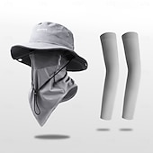 Недорогие отопление охлаждение-Солнцезащитная шляпа UPF 50+ с полным покрытием лица и шеи, панама с защитой от УФ-излучения, в комплекте с маской для лица и рукавами, дышащая рыбацкая шляпа с широкими полями для мужчин, для походов и кемпинга.