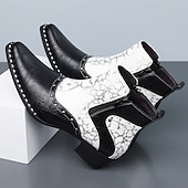 economico Stivali da vestiti-Stivaletti da uomo in stile western bianchi e neri con cerniera laterale, stivali da cowboy a punta per uomini eleganti, ideali per festival musicali, feste, spettacoli teatrali e outfit alla moda.