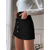 cheap Casual Skirts-Women's Vacation Skirt Fashion Casual Mini High Waist Skirts Plain Pocket Inelastic Daily Street Black Yellow Pink Wine Spring