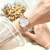 economico Orologi al quarzo-Orologio da donna in oro rosa, impermeabile, con cinturino in maglia d'acciaio inossidabile, elegante quadrante a raggiera e datario. &amp;diamanti, orologio elegante da lavoro, regalo per anniversario