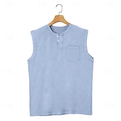 halpa Hihattomat treenipaidat-miesten vintage-toppi, 100 % puuvillaa, happamalla pesty liivi, aluspaita, hihaton paita, hihaton henley-paita, kesäinen yksivärinen muotisuunnittelijan perus taskunapit, lomakatu, musta t-paita miehille