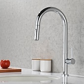 Недорогие Смесители для кухни-Кухонный смеситель с выдвижным распылителем, однорычажный смеситель с высоким изливом для мойки, прочная латунная конструкция, двухфункциональная распылительная головка, простая установка.