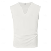 billiga Gym-toppar-Herr Linne Väst Undertröjor Ärmlös tröja Ärmlös V-hals Sommar Vår Slät Mode Sportig Klassisk Slät Gym Gata Sport Vin Topp t-shirt för män