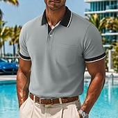 cheap Polo Clásico para Hombre-Men's Golf Shirt Pique Polo Shirt Casual Work Lapel Ribbed Polo Collar Short Sleeve Basic Modern Color Block Patchwork Pocket Spring &amp; Summer Summer Regular Fit Pink Wine Green Gray Golf Shirt