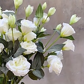 abordables Flores artificiales-3 flores artificiales de eustoma de 4 cabezas, ramo de lisianthus artificiales realistas para decoración del hogar y sala de estar. &amp;Decoración para bodas: perfecta para accesorios de fotografía,