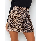 economico Gonne grafiche-Per donna Gonna in finta pelle scamosciata Moda Casual Mini Vita Alta Gonne Leopardo Stampato Micro-elastico Quotidiano Streetwear Marrone Verde Beige Primavera
