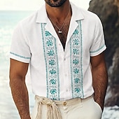 abordables Patrón étnico-Hombre Estampado Floral Étnico Flores Camisa Camisa Guayabera Camisa de campamento Mangas cortas retro de la vendimia Casual Diario vacaciones en la playa Verano Primavera Collar Cubano Impresión 3D