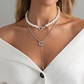billige Halskjeder-Halskjede Perle Perle Dame Elegant Multi Layer Halskjeder Til Daglig