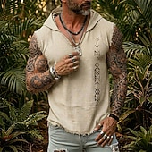 preiswerte Camisetas tropicales de vacaciones-Herren-Weste mit Wikinger-Runen, nordischen Futhark-Mustern, heidnischem Krieger-Boho-Tribal-Stil, ärmellos, Kapuze, Grafik, ausgefranstem Saum, lockerer Passform, Sommer, Strand, Festival,