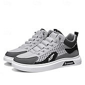 cheap Casual Sneakers-Men's Casual Lace-Up Sneakers White Beige Faux Leather Athletic Shoes for Walking, Travel and Everyday Style