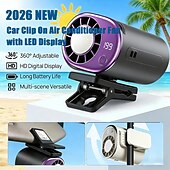 baratos Luzes e lanternas de acampamento-Ventilador de ar condicionado automotivo de encaixe, modelo 2026, com chips de resfriamento semicondutores de 16°C, 199 velocidades ajustáveis e display de LED. &amp;Ventilador portátil com rotação de