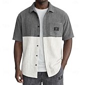 preiswerte Smart Casual Hemden für Herren-Herren Hemd Freizeithemd Cordhemd Knopfhemd Burgunderrot Marineblau Grau Leicht Blau Kurzarm Einfach Hemdkragen Lässig Täglich Farbblock Bekleidung Elegant Mode Lässig