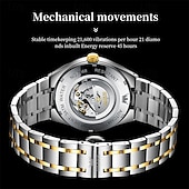 economico Orologi meccanici-Orologio automatico da uomo - lussuoso orologio da polso automatico da lavoro in acciaio inossidabile bicolore oro con datario, impermeabile, luminescente, regalo elegante per marito, papà e figlio