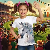 cheap Girl's 3D Animals-Kentucky Derby Girls' 3D Graphic Horse T shirt Tee Short Sleeve 3D Print Summer Spring Sports Fashion Streetwear Kids 4-12 Years Crew Neck Casual Daily Outdoor Regular Fit