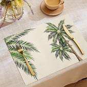 זול Placemats &amp; תחתיות וטריב-משטח שולחן אוכל מבד עלי דקל קיציים, משטח שולחן מלבני ארוג 100% פוליאסטר, עיצוב דוגמת צמח טרופי ירוק, ניתן לכביסה במכונה, עמיד בחום, מגן שולחן עמיד, מטבח ביתי מודרני