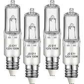 ieftine Becuri cu Halogen-Becuri mini candelabre cu halogen jde11 120v 75w/100w, bec t4 jd e11 (bec LED de schimb e11) bec halogen t4 alb cald 2700k, reglabil, pentru ventilator de tavan, candelabre, lămpi de masă, 4 buc.