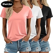 Confezioni multiple Confezione da 3 Femminile Girocollo Manica Corta Nero + rosa + bianco Maglietta Puro Tinta unica Quotidiano All'aperto Poliestere Estate