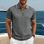 economico Polo Classico da Uomo-Per uomo Polo con zip Testurizzato Casuale Ferie Bavero Zip a un quarto Manica Corta Moda Essenziale Semplice Jacquard Zip a un quarto Primavera &amp; Estate Estate Primavera Vestibilità regolare Blu