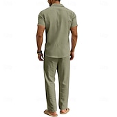 economico Camicie di lino-Per uomo Camicia di lino Due pezzi Set Camicia E Pantaloni di Lino Pantaloni Pantaloni casual Impostare Semplice Quotidiano All'aperto Vacanza Collo ripiegato Manica Corta Estate Moda Casual