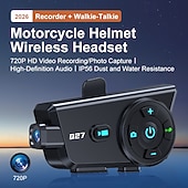 abordables Accessoires pour motos et VTT-Casque de moto Q27 avec système Bluetooth intégré, caméra HD 720p, intercom sans fil et enregistreur vidéo. &amp;Caméra embarquée pour moto avec capture photo, étanchéité IP56 et audio HD