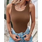  Dames Singlet Effen Modieus Stijlvol Casual Mouwloos Strakke ronde hals Normale tops Dagelijks Uitgaan Weekend Zwart Wit Geel Bruin Groen Zomer Lente